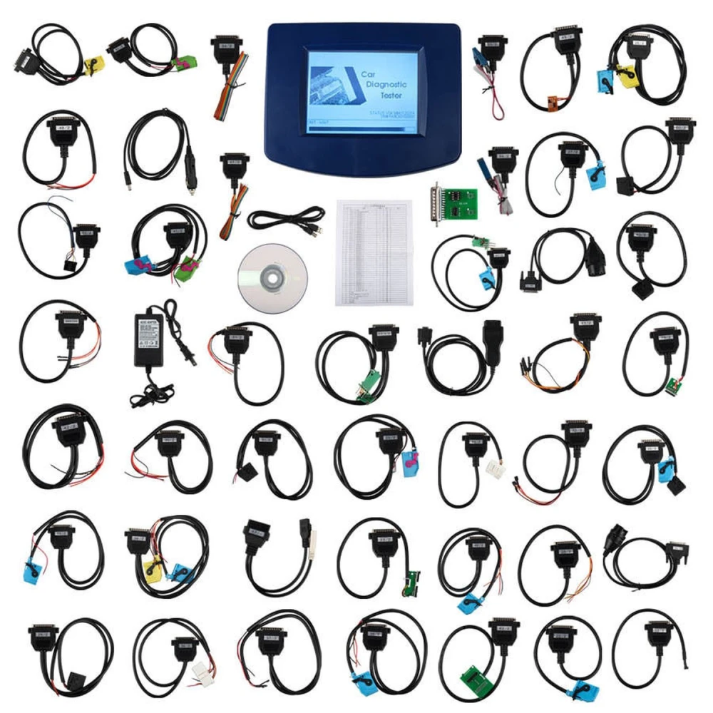 Vista frontal del Digiprog 3 programador con cables OBD2 para coches