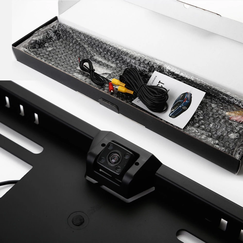 Vista lateral del marco de matrícula con cámara trasera E315 4LED impermeable