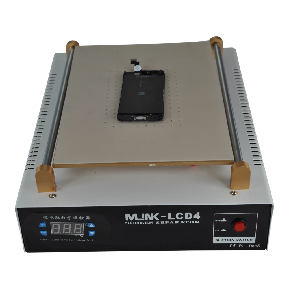 Vista lateral de la estación separadora de pantallas LCD Mlink LCD4 mostrando su tamaño y diseño compacto