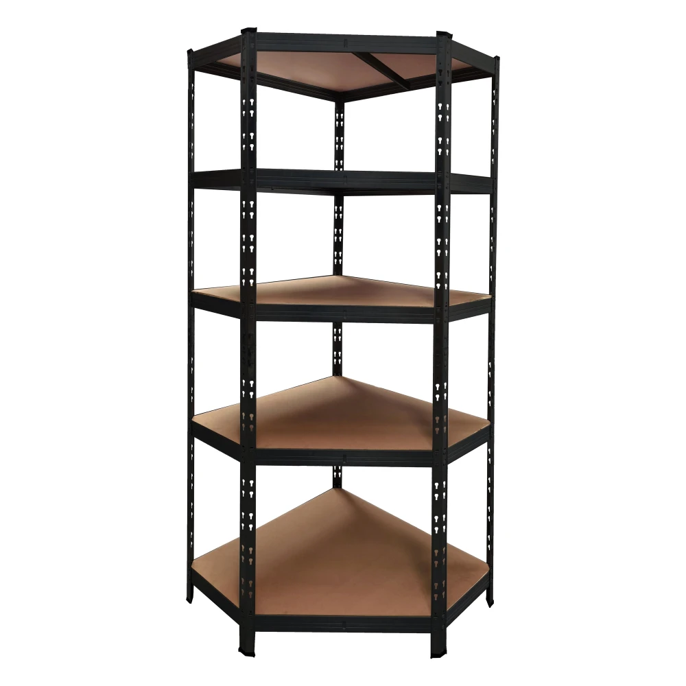 Black corner metal shelving unit 180x75x40 cm with 5 adjustable shelves