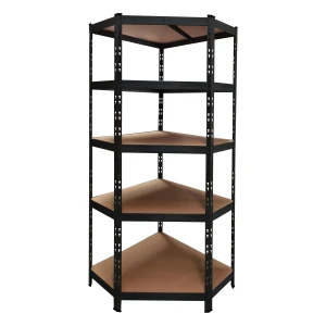 Black corner metal shelving unit 180x75x40 cm with 5 adjustable shelves