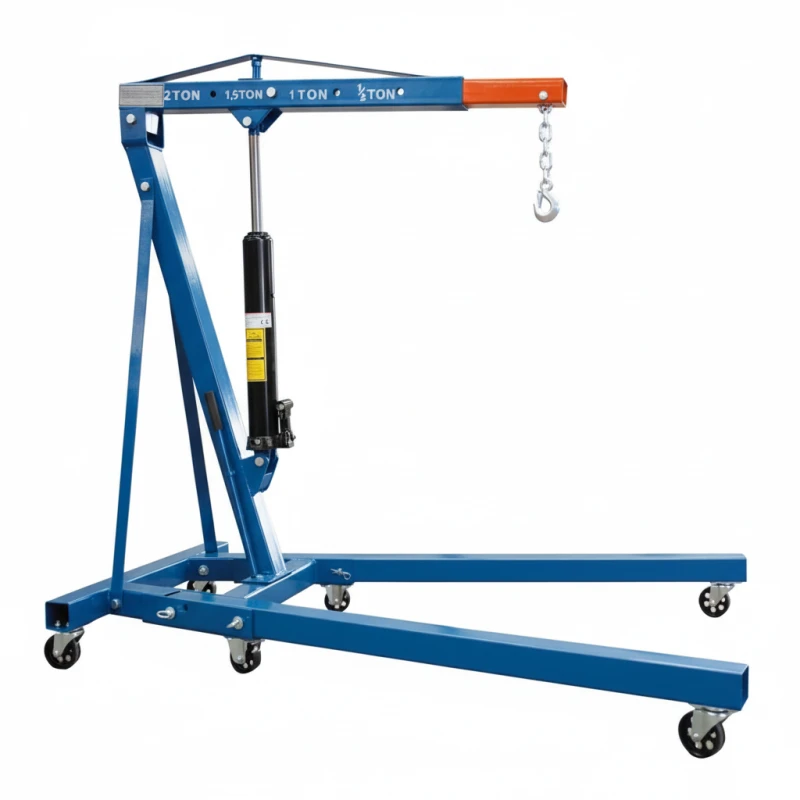 2-Ton Folding Workshop Crane with Adjustable Arm and Swivel Castors