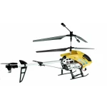 Helicoptero RC DH8001 rojo en vuelo mostrando estabilidad con giroscopio