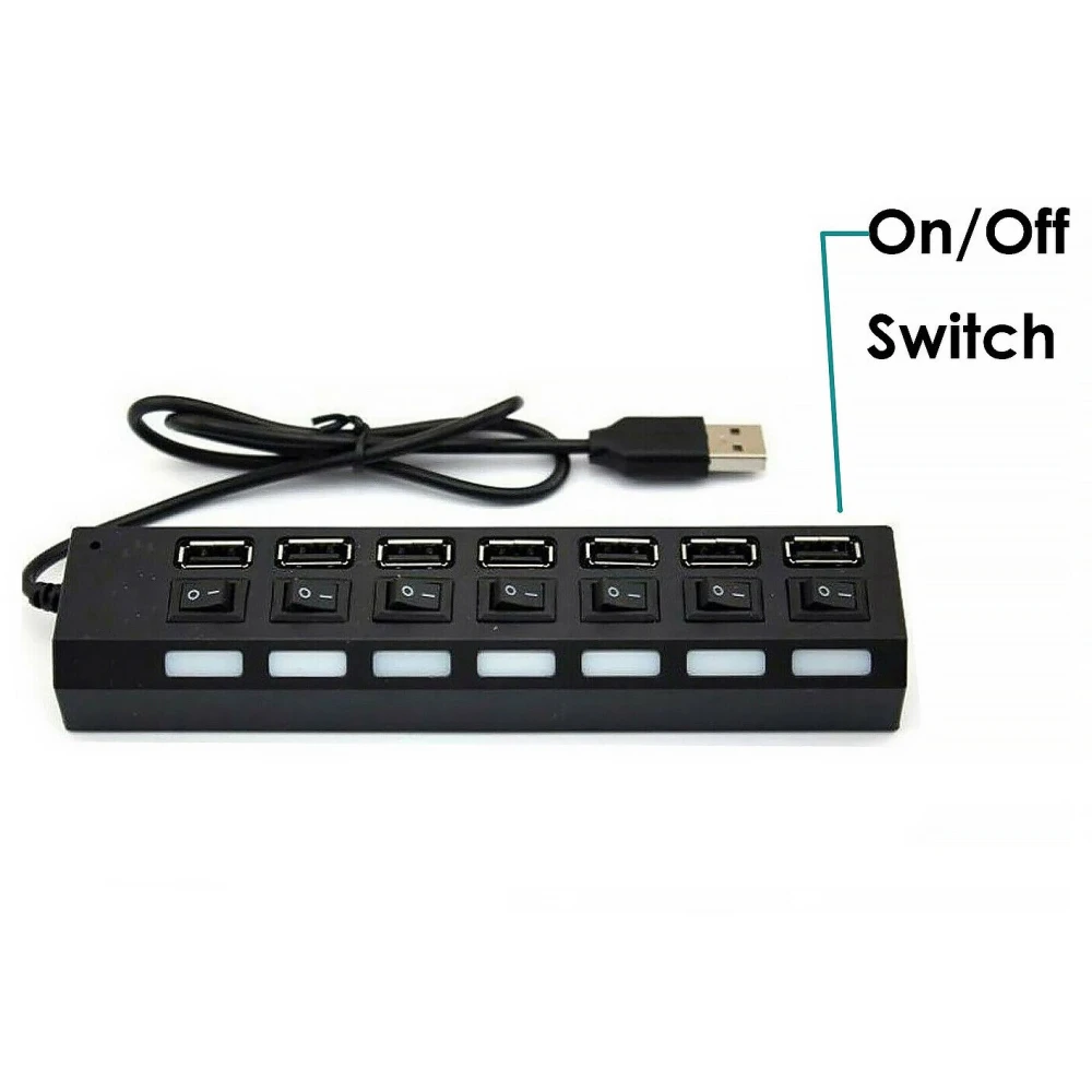 7-Port USB 2.0 Hub with EU Power Supply, Black