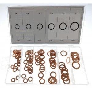 110-piece copper washer set in assorted sizes for repair and automotive use