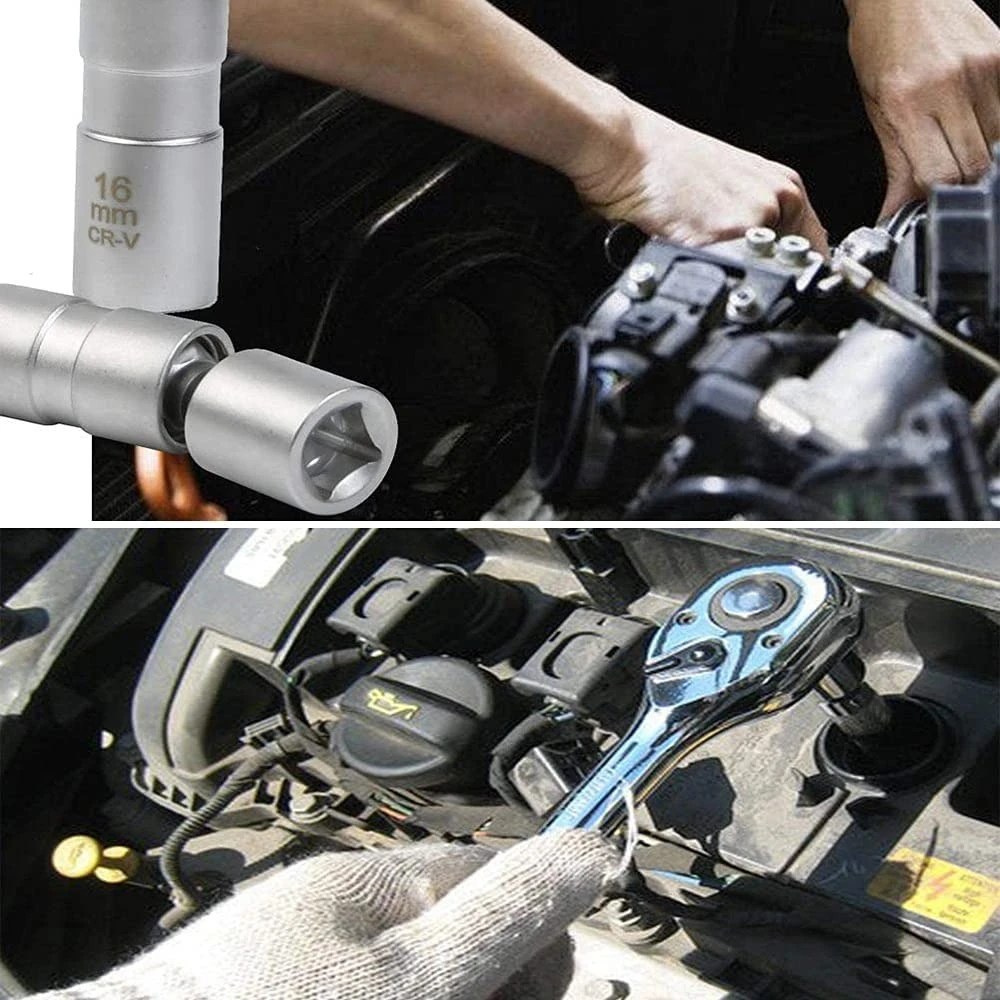 Set of 2 Flexible Magnetic Spark Plug Sockets 14 mm and 16 mm TSX TOOL