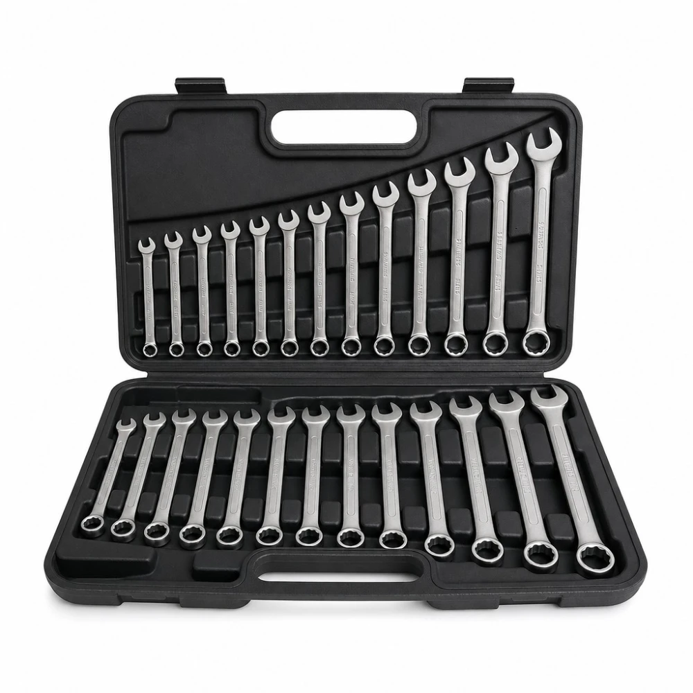26-Piece Combination Spanner Set Open/Ring End 6-32mm Cr-V Steel with Case