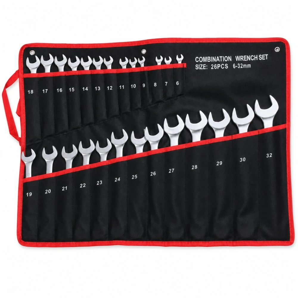 26-Piece Combination Spanner Set Open/Ring End 6-32mm Cr-V Steel with Case