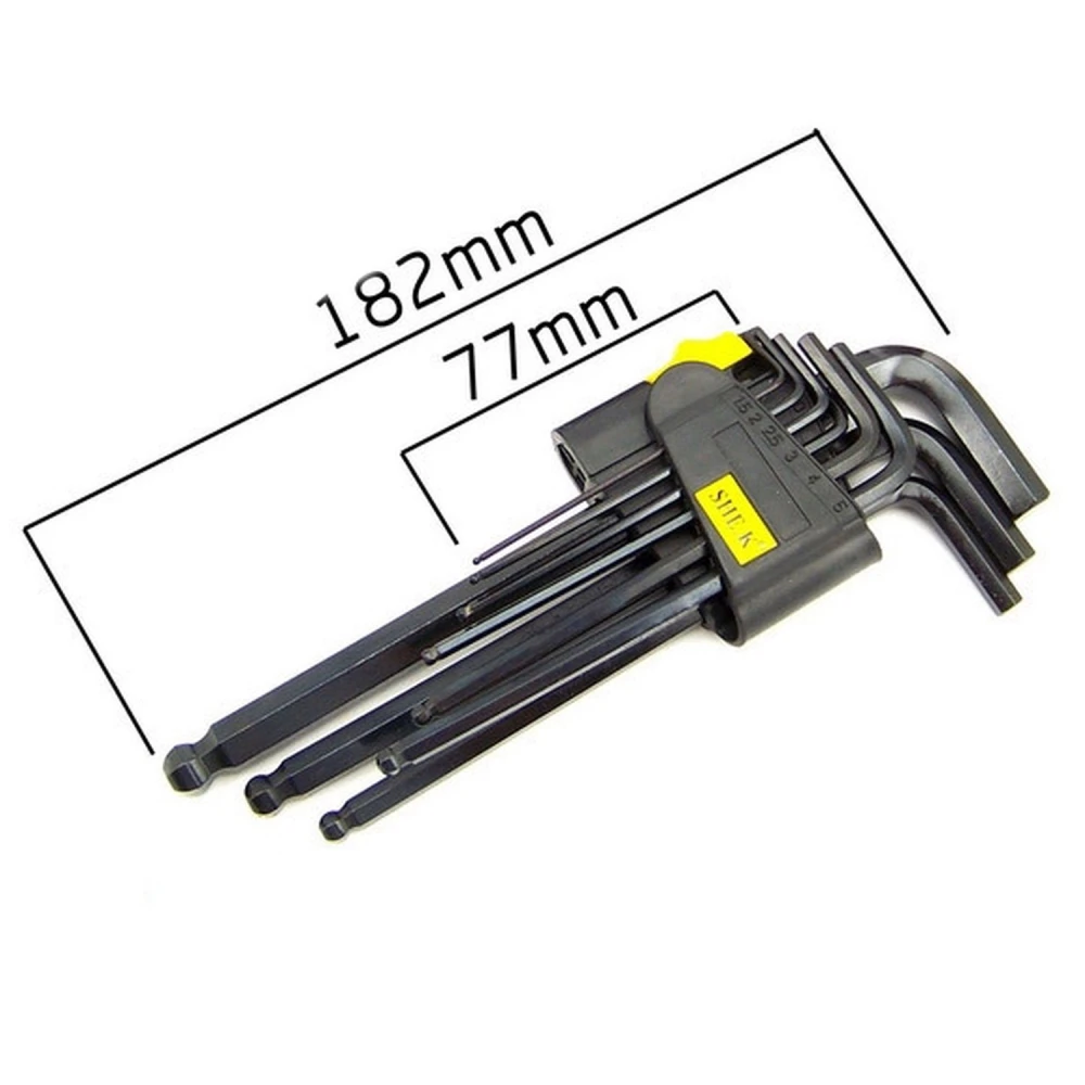 9-Piece Long Ball End Allen Key Set 1.5-10mm for Cars and Motorbikes