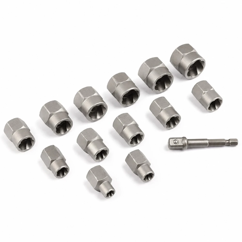 14-Piece Broken Screw & Nut Extractor Set HSS Steel Damaged Bolt Remover