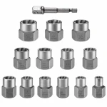 14-Piece Broken Screw & Nut Extractor Set HSS Steel Damaged Bolt Remover