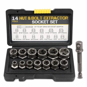 14-Piece Broken Screw & Nut Extractor Set HSS Steel Damaged Bolt Remover