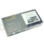 Caja plástica con 225 gomas métricas de diferentes tamaños