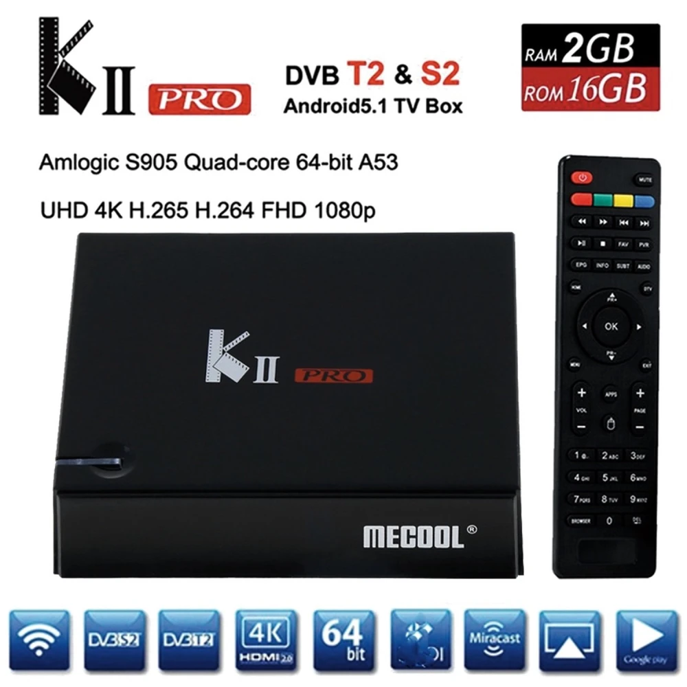 Kii Pro dual tuner DVB-S2 DVB-T2 Android TV Box 2GB/16GB 4K