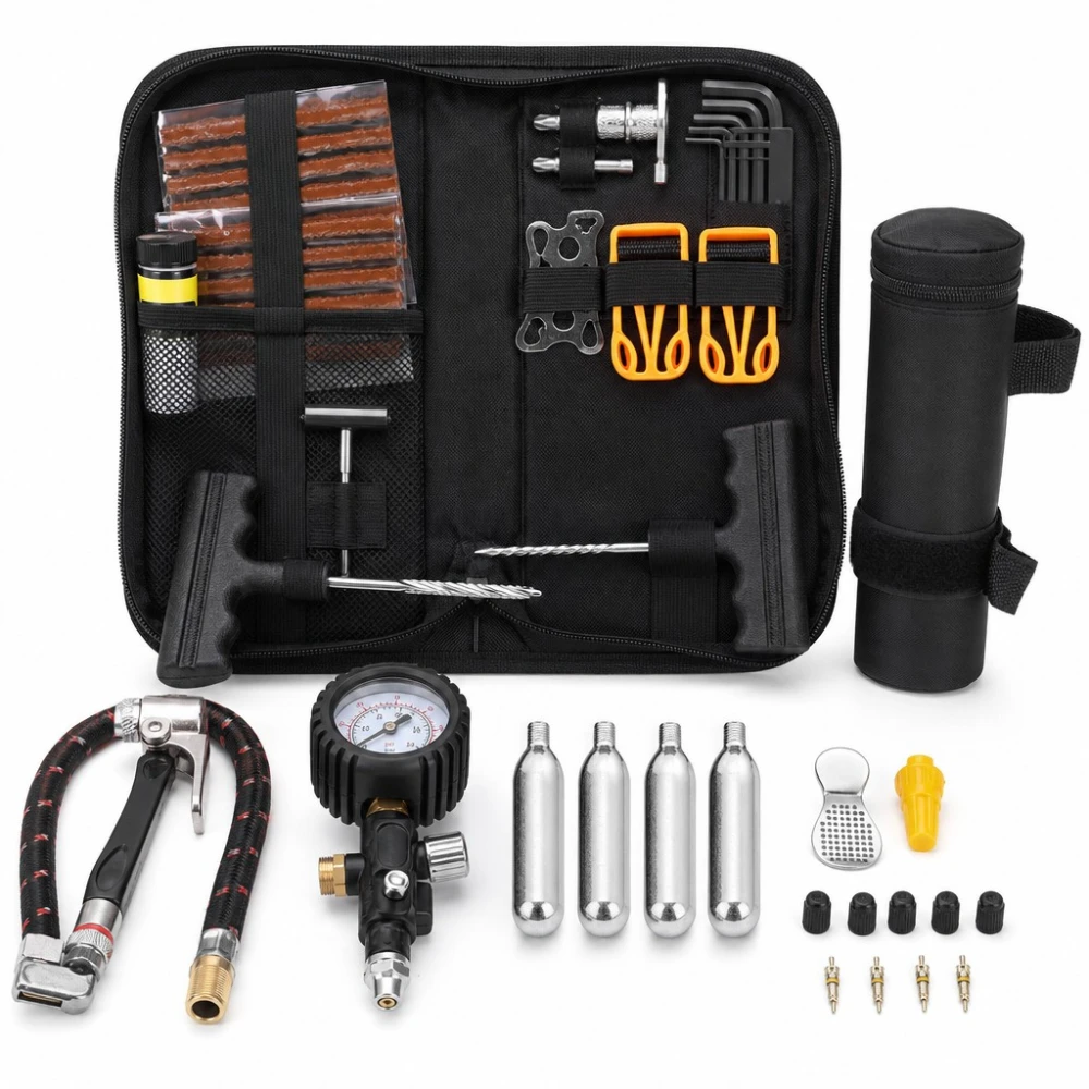 Tubeless Tyre Puncture Repair Kit Motorbike Bicycle 81 Pieces Plugs Reamer