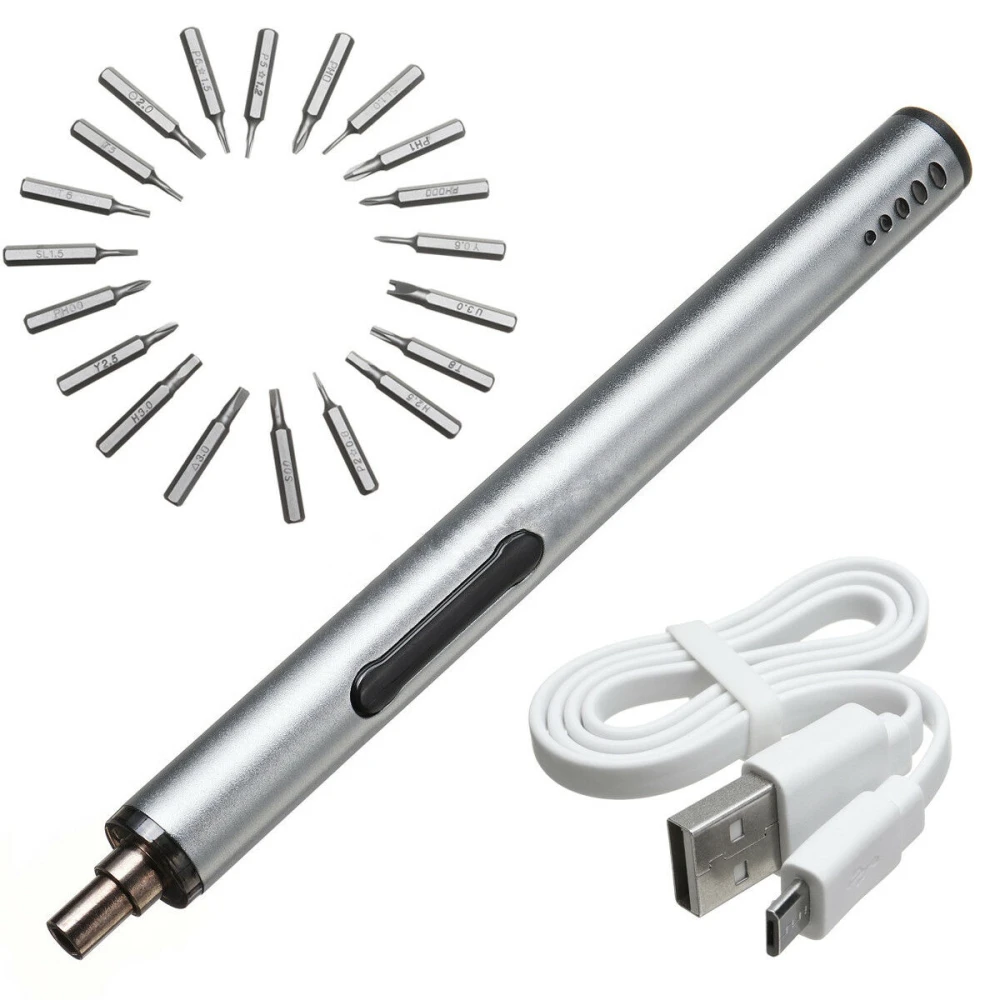 Mini Cordless Electric Screwdriver USB Rechargeable 3 LED Multifunction 22-in-1 Set