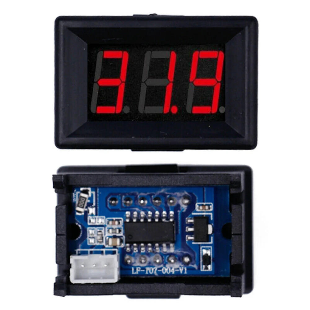 Mini Digital Voltmeter 3.5V - 30V with Red LED Battery Indicator, Panel Mount