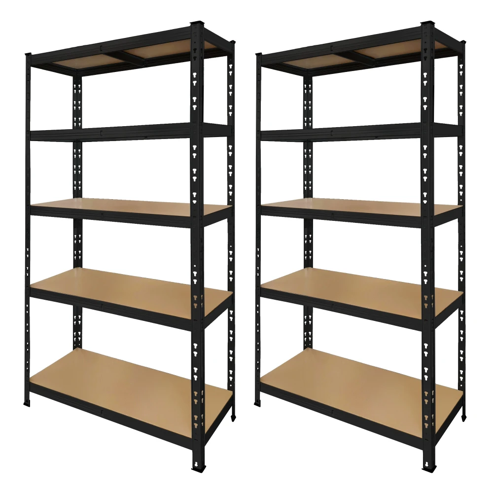 Pack of 2 Black Metal Shelving Units 180x90x40 cm with 5 Shelves and Easy Assembly