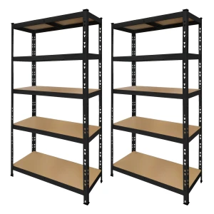 Pack of 2 Black Metal Shelving Units 180x90x40 cm with 5 Shelves and Easy Assembly