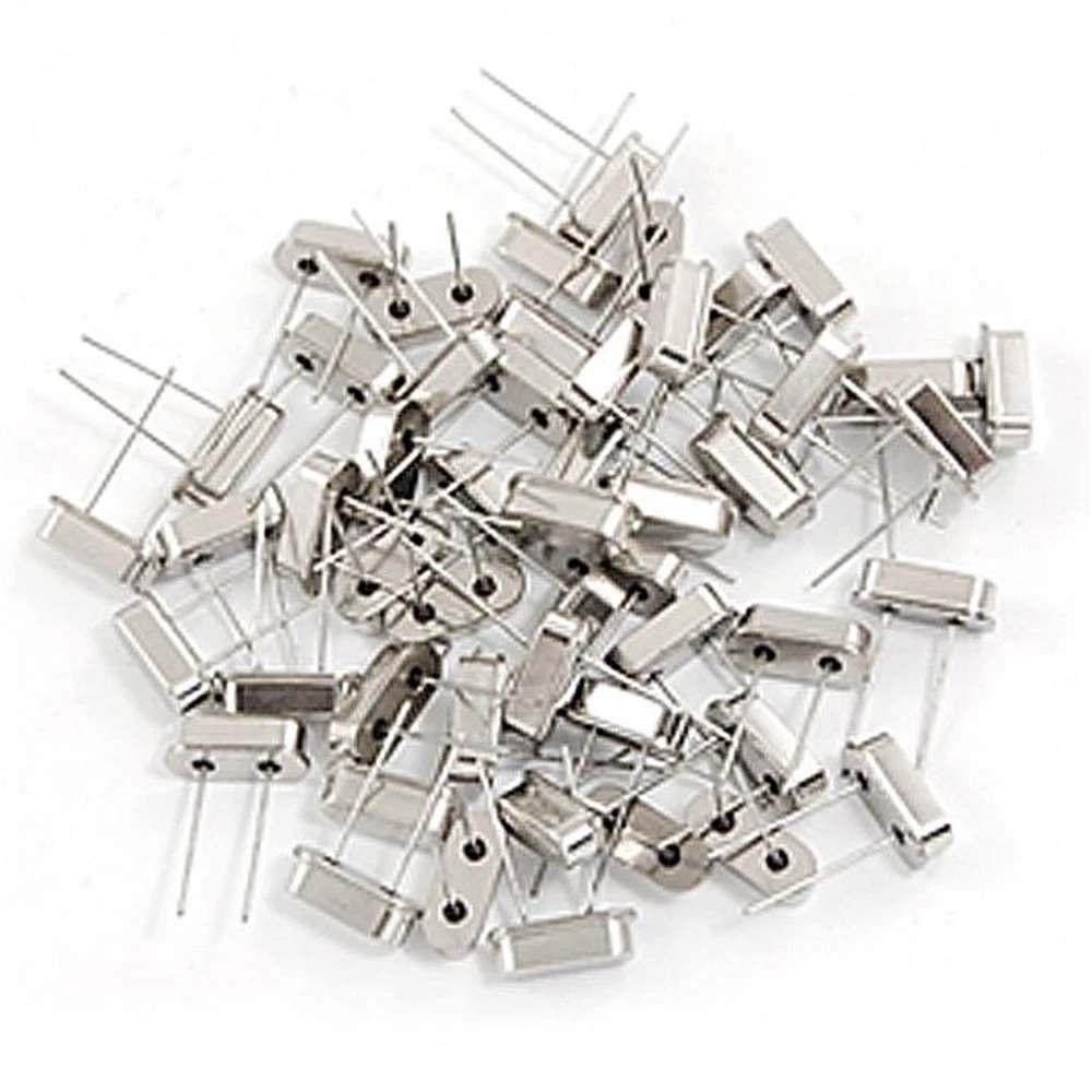 Pack of 50 HC49S quartz crystal oscillators, 10 values 6MHz to 40MHz