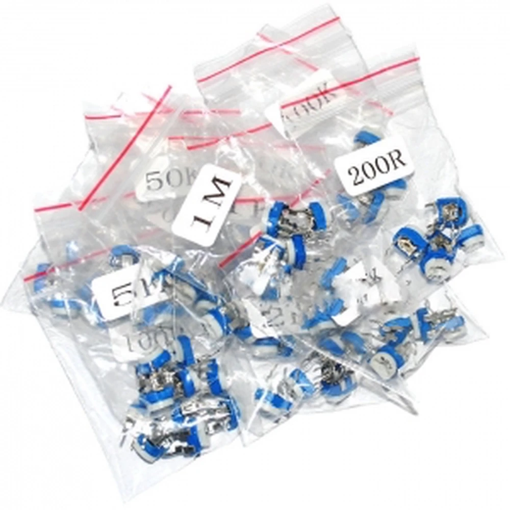 Pack of 65 Linear DIP Potentiometers, 13 Different Values, 5 of Each