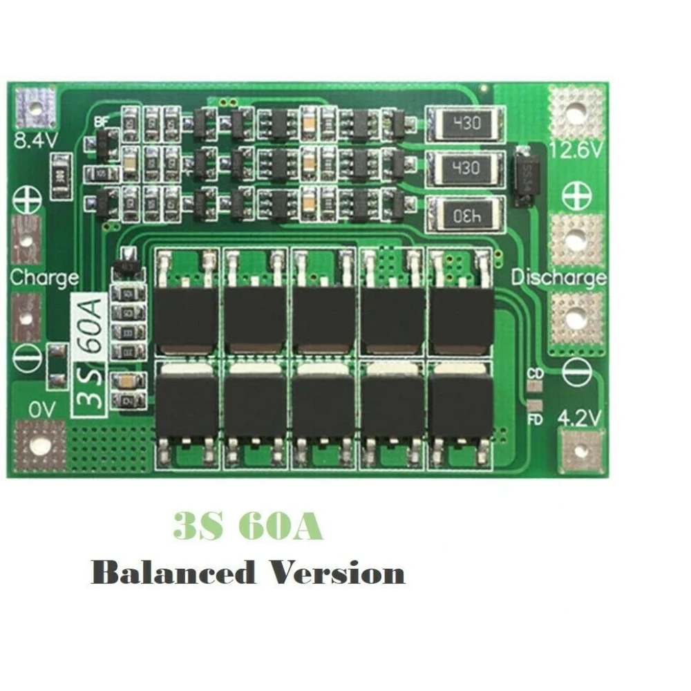 Balanced 3S 60A PCB Protection Board for Lithium Battery
