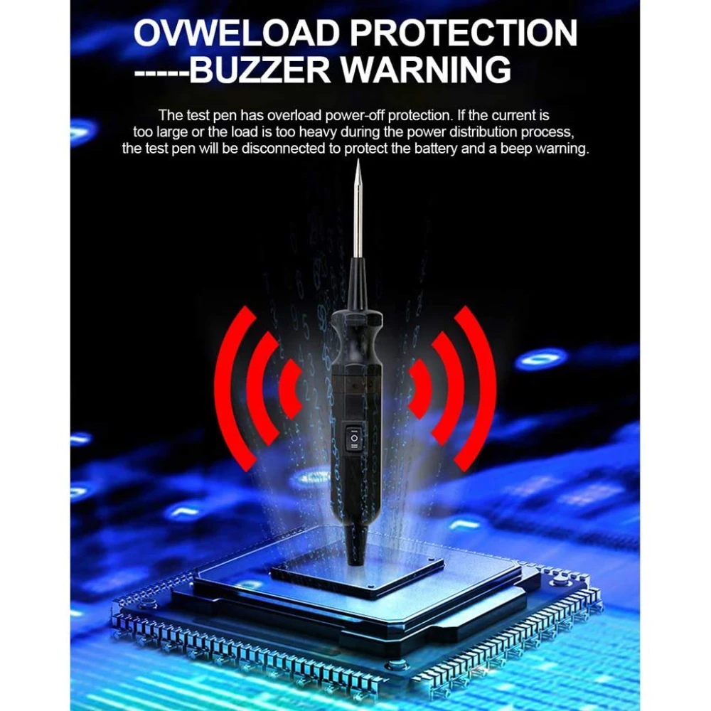 Vista frontal del probador de circuito DY18 para coches con sonda de potencia