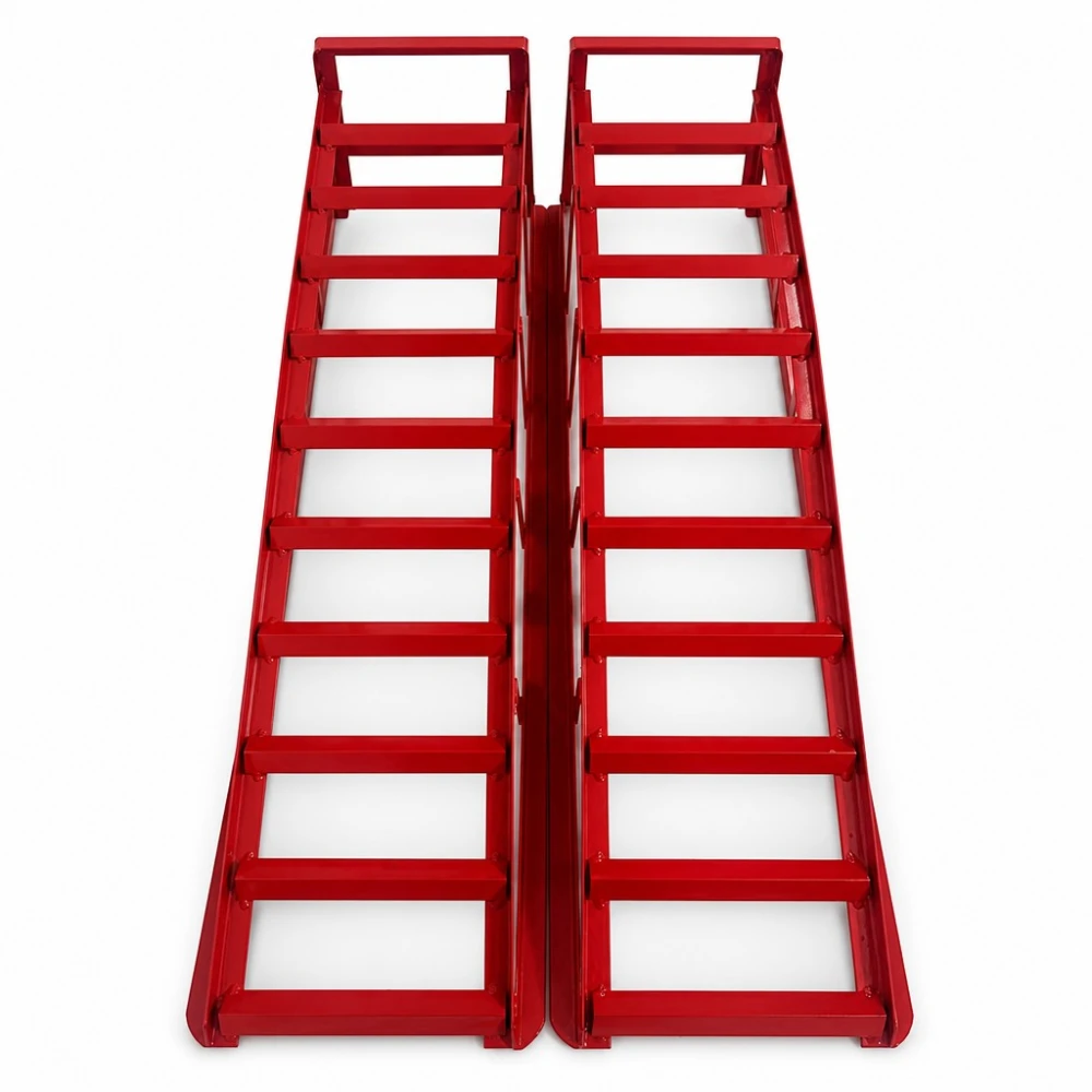 Steel Car Ramps 2 Tonnes (4,400 lbs) — Set of 2 Portable Service Ramps for Oil Changes & Maintenance, Red TSX TOOL