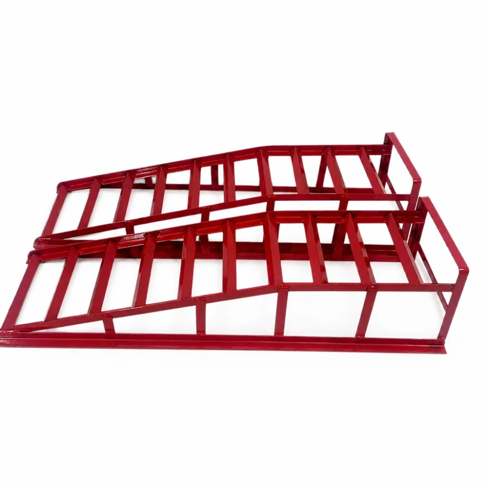 Steel Car Ramps 2 Tonnes (4,400 lbs) — Set of 2 Portable Service Ramps for Oil Changes & Maintenance, Red TSX TOOL