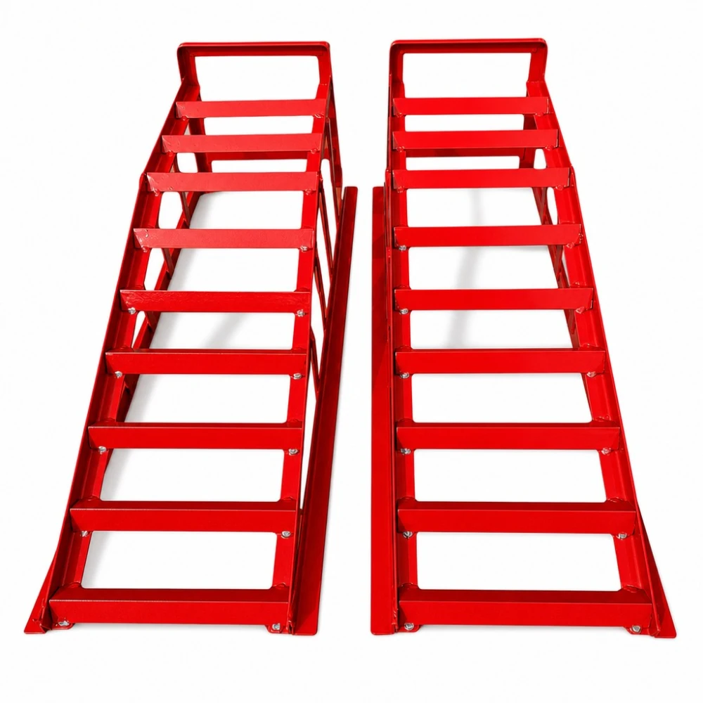 Steel Car Ramps 2 Tonnes (4,400 lbs) — Set of 2 Portable Service Ramps for Oil Changes & Maintenance, Red TSX TOOL