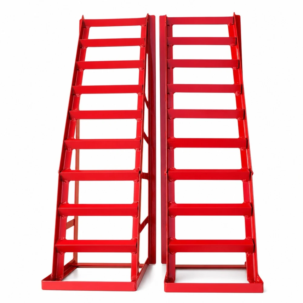Steel Car Ramps 2 Tonnes (4,400 lbs) — Set of 2 Portable Service Ramps for Oil Changes & Maintenance, Red TSX TOOL