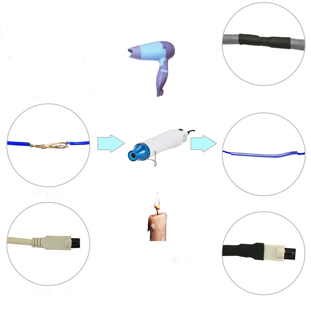 Vista detallada de tubos termorretractiles de diferentes tamaños y colores