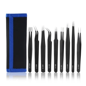 9pc Stainless Steel Precision Tweezers Set with Anti-static Coating TSX TOOL