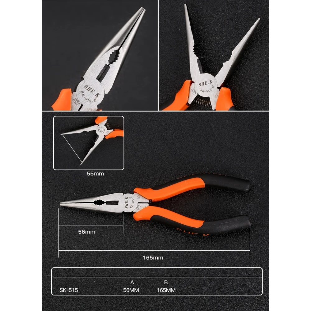 SK-515 165mm Long Nose Pliers from TSX TOOL with Ergonomic Handle