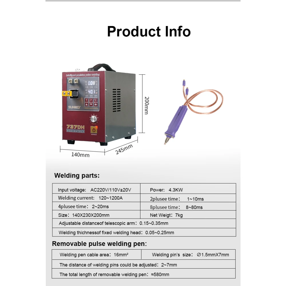 Sunkko 737DH Spot Welder for 18650 14500 21700 Lithium Battery Building