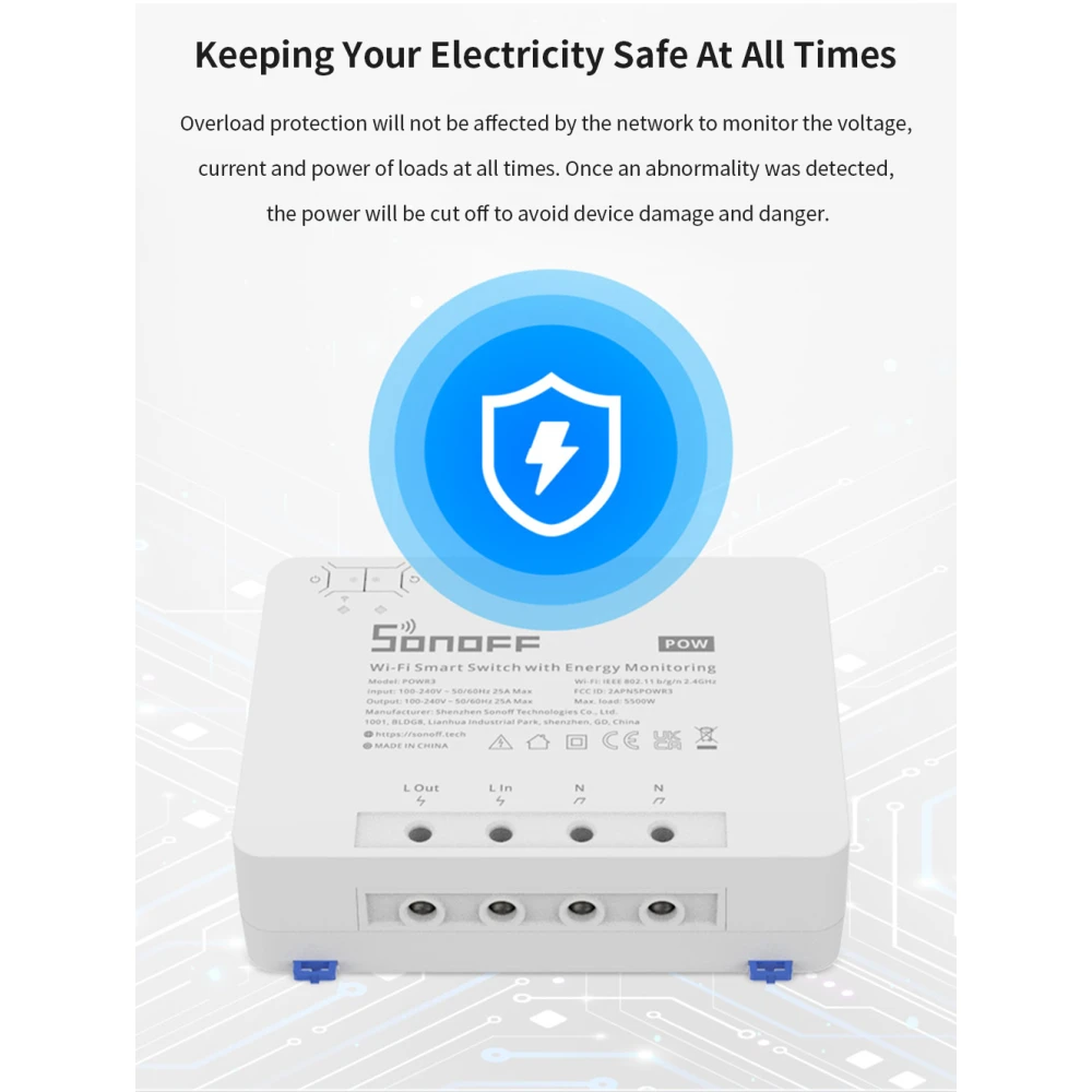 Interruptor inteligente SONOFF Pow R3 para control de consumo energético