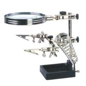 Electronic soldering magnifier stand with helping hands and soldering iron holder